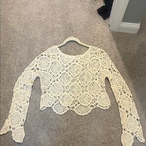 Elegant Cream Crochet Women's Crop Top
